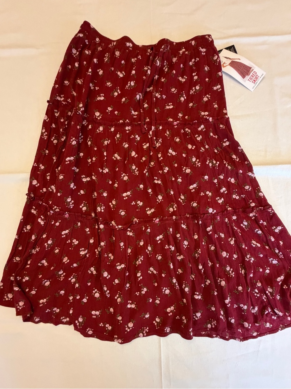 Celebrity Pink Burgundy Floral Tiered Midi Skirt XL NWT
